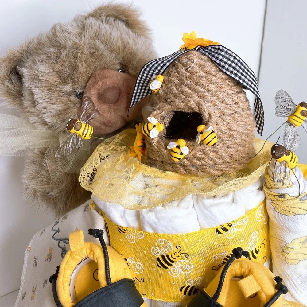 Honey Teddy Bear Diaper Diaper Cake, Bee themed